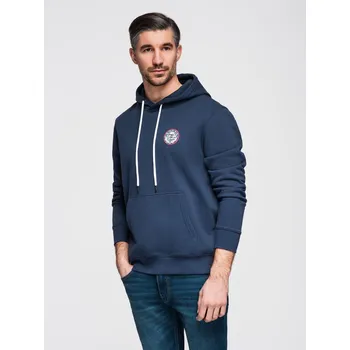Pánská mikina Pánská mikina klokanka s kapucí a nášivkou ve studentském stylu - tmavě modrá V2 OM-SSNZ-0144 - S