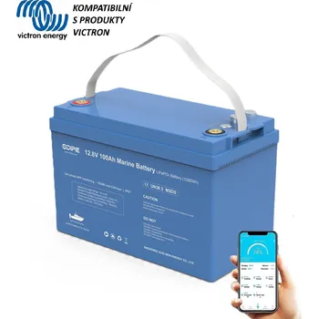Trakční baterie Baterie LiFePO4 12,8V 100Ah, 1280Wh, bluetooth smart BMS, IP67, možnost propojení s Victron Cerbo GX, CAN/RS485 com port, Lithium-železo-fosfátová baterie (Náhrada za trakční baterie, lithiová baterie, smart BMS, LiFePO4 baterie, solární baterie)