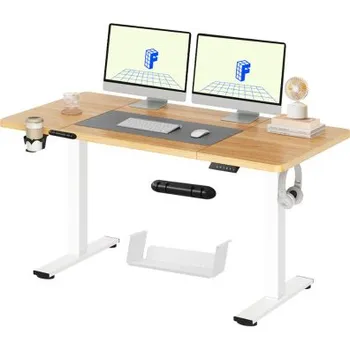 Jednací stůl Elektrický nastavitelný stůl QE1M-1460-EUV1, 140 x 60 cm, bílá/přírodní dřevo - A FLEXISPOT