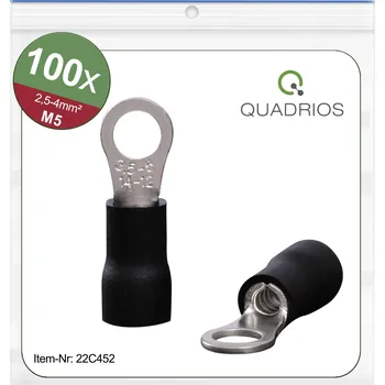 Kabelové oko Quadrios 22C452 kulaté kabelové oko Průřez (max.)=4.0 mm² Ø otvoru=5.3 mm částečná izolace černá 1 sada