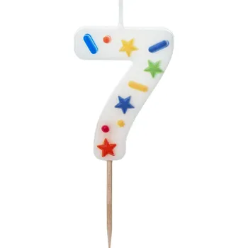 Dortová svíčka Svíčka na dort číslo 7 bílá s konfety