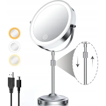 Zrcadlo 10X KOSMETICKÉ ZRCADLO S LED PODSVÍCENÍM A NASTAVITELNOU VÝŠKOU 3