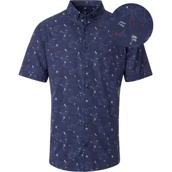 Pánská košile Pánská košile nadměrné velikosti s krátkým rukávem Redmond 251405999-10 tmavě modrá se vzorem (6XL)