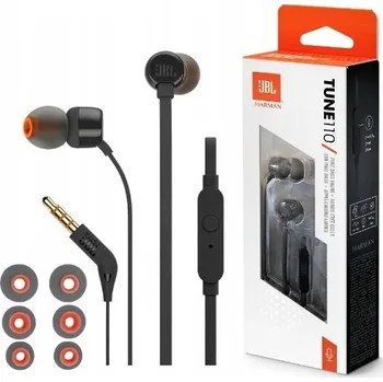 Sluchátka Drátová sluchátka JBL T110 Pure Bass špuntová s mikrofonem černá
