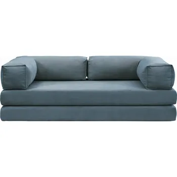 Pohovka Rozkládací dvoumístná pohovka Semassy, tmavě modrý manšestr, s kovovým rámem