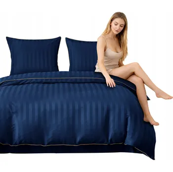 Povlečení Povlečení 160x200 Modrá Damašek s pruhy a lemováním Klasická Tlustá