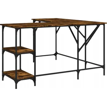 Psací stůl Počítačový stůl L s policemi, kouřový dub, 139x139x75 cm