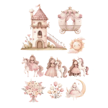 Jedlá dekorace na dort Jedlý tisk – Pohádkové království: Princezny a jednorožci A4 Jedlý papír