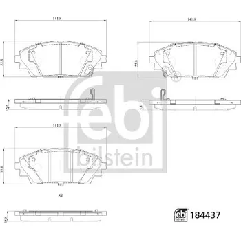 Brzdový systém Sada brzdových destiček, vždy 4 kusy v sadě FEBI BILSTEIN 184437