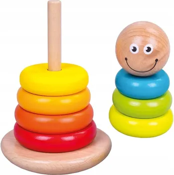 Dřevěná hračka Dřevěná balanční věž na tyči, barevná