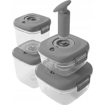 Dóza na potraviny 4 ks vakuové dózy na potraviny, obědové boxy SADA S PUMPIČKOU – šedé