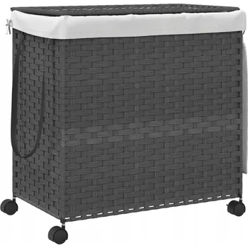 Koš na prádlo Ručně pletený koš na prádlo z ratanu, 3 přihrádky, 60x35x60,5 cm, šedý