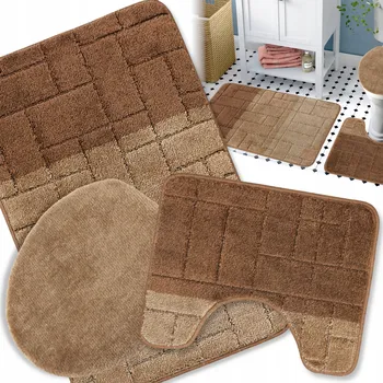 Koupelnová předložka KOUPELNOVÁ PŘEDLOŽKA PROTISKLUZOVÁ VELKÁ HNĚDÁ BÉŽOVÁ 50X80 SADA 3 ks