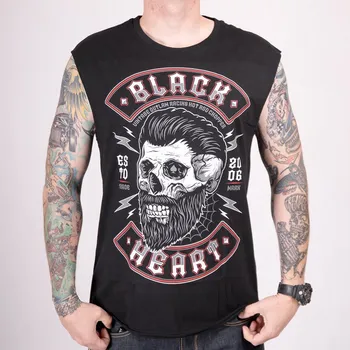 Pánské tílko Triko bez Rukávu BLACK HEART BEARD SKULL Barva: Černá, Velikost: L
