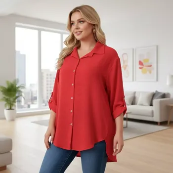 Dámská košile Dlouhá červená asymetrická košile Ála N1842