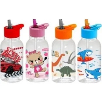 Láhev láhev 0,46l MIX, AUTO, DINO, KOČKA, DELFÍN, brčko, plast