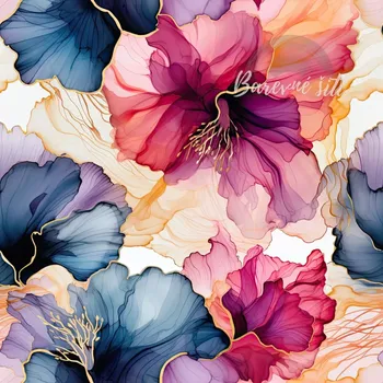 Úplet, Rozevláté červenomodré květy (E) (Top kvalitní úplet Bella digitisk)