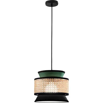 Luce Ambiente Design Závěsné světlo Gazebo, zelená/černá/přírodní, Ø 26 cm, látka/rattan zelená, černá, přírodní 1 x 30 W - Doprava zdarma