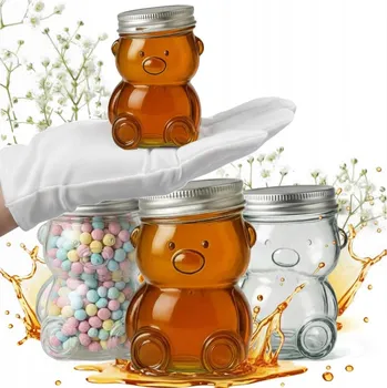 Sklenice 4x Sklenička Medvídek 80 ml 4 ks ozdobných sklenice na dárek a medové bonbóny