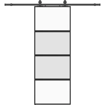 Interiérové dveře Černé matné posuvné dveře z tvrzeného skla 76 x 205 cm