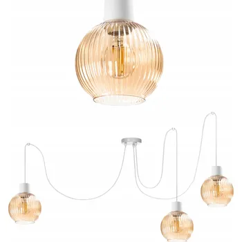 STROPNÍ SVÍTIDLO PAVOUK STROPNÍ SVÍTIDLO SKLENĚNÉ STÍNIDLO KOULE S PROUŽKY E27 JANTAROVÁ