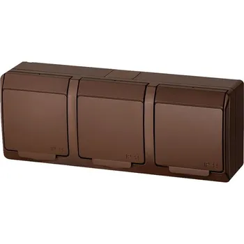 Elektrická zásuvka Instalační trojzásuvka Galatea 5323-01 IP44 hnědá