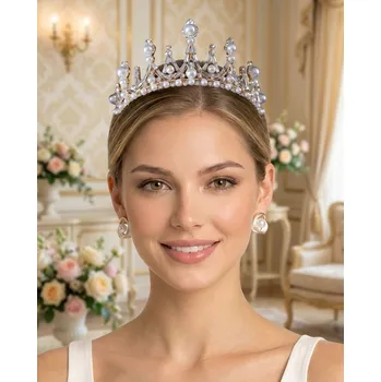 Souprava šperků B-TOP Elegantní perlová tiára s čirými krystaly ve zlaté barvě