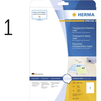 Kotouček do pokladny a tiskárny štítků Herma 4375 Fóliové etikety 210 x 297 mm poylesterová fólie transparentní 25 ks trvalé barevná laserová tiskárna, laserová tiskárna, barevná kopírka, kopírka,
