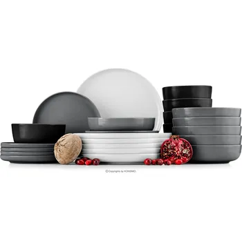 Talíř Jídelní sada talířů pro 6 osob VICTO 24 ks bílá/šedá/černá II