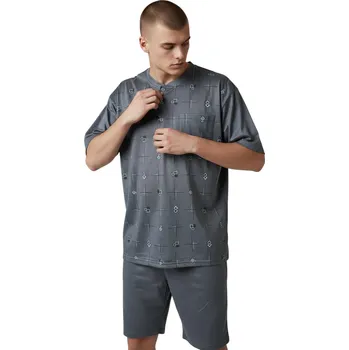 Pánské pyžamo Ness Pánské bavlněné nadměrné pyžamo letní komplet JON Barva: Tmavě šedá, Velikost: 6XL