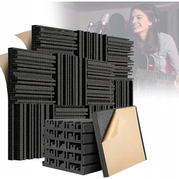 SADA ČTVERCOVÝCH AKUSTICKÝCH PANELŮ 24KS SAMOLEPICÍ ČERNÁ PYRAMIDA