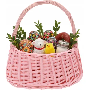 Nákupní košík Růžový proutěný košík na svěceninu pro holčičku, košík velikonoční