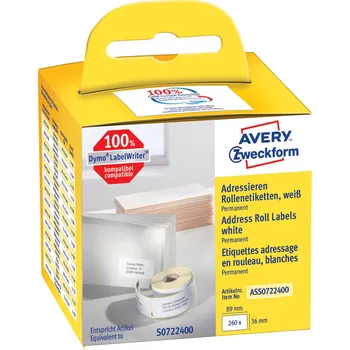 Kotouček do pokladny a tiskárny štítků Avery-Zweckform etikety v roli kompatibilní náhradní DYMO, Seiko 99012, S0722400 89 x 36 mm papír bílá 260 ks trvalé Adresní nálepky ASS0722400