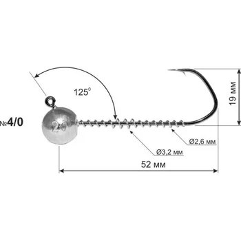 Rybářský háček Jigová hlava Dnipro Lead Barbarian 125° hook size 4/0 with corkscrew, 17g (1ks)