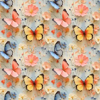 Úplet, 3D Motýlci, žlutá, oranžová, modrá (E) (Top kvalitní úplet Bella digitisk)