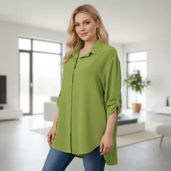 Dámská košile Dlouhá zelená asymetrická košile Ála N1844