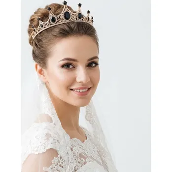 Souprava šperků B-TOP Zlatá tiára s černými krystaly v elegantním vintage stylu