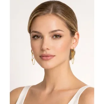 Souprava šperků B-TOP Výrazné zlaté řetízkové náušnice s dvojitým zavěšením