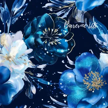 Úplet, Modrobílé květy na tmavě modré (E) (Top kvalitní úplet Bella digitisk)