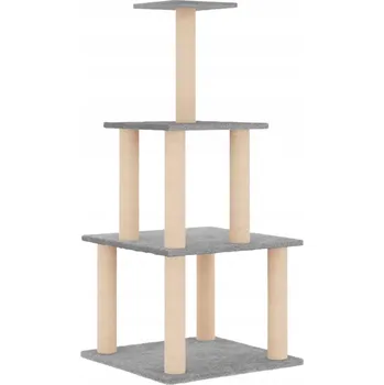 Škrabadlo pro kočky víceúrovňové s plyšem a sisalovými sloupky, světle šedé,