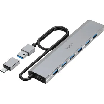USB hub Hama 00200137 USB Hub 7 portů USB-A USB 3.2 Gen1 5 GBit/s s konektorem USB C šedá