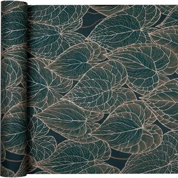 Tapeta TAPETA ZELENÉ ZLATÉ LISTY NA TMAVÉM POZADÍ 3D EFEKT VLIESOVÁ