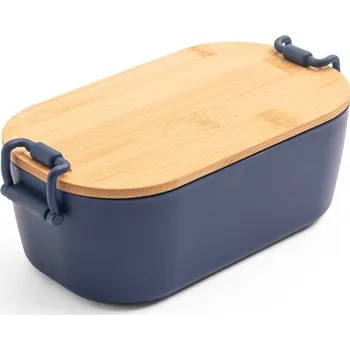 Svačinový box MAHLEB. Vzduchotěsná PP krabice s bambusovým víkem - Námořnická Modrá