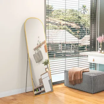 Zrcadlo Moderní stojací a nástěnné zrcadlo z hliníkové slitiny | zlaté