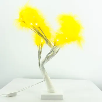 Lampička ŽLUTÁ LED STOLNÍ LAMPA KREATIVNÍ S PÉŘÍM