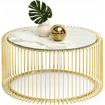 Konferenční stolek Konferenční stolek Mebel-Partner kulatý 80 x 80 x 42 cm bílý, zlatý