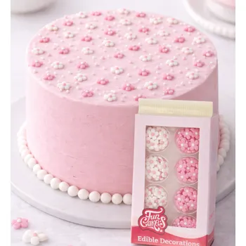 Jedlá dekorace na dort Růžovo-bílé cukrové květinky 64 ks – dekorace na dorty 1,4 cm
