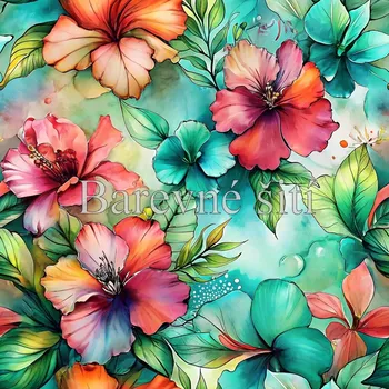 Úplet, Tropické květy zelenočervené (E) (Top kvalitní úplet Bella digitisk)