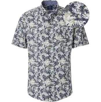 Pánská košile Pánská lněná vzorovaná košile nadměrné velikosti s krátkým rukávem Redmond 251145999-60 bílo-zelená (2XL)