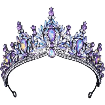 Souprava šperků B-TOP Slavnostní černá tiára s fialovými a čirými kamínky